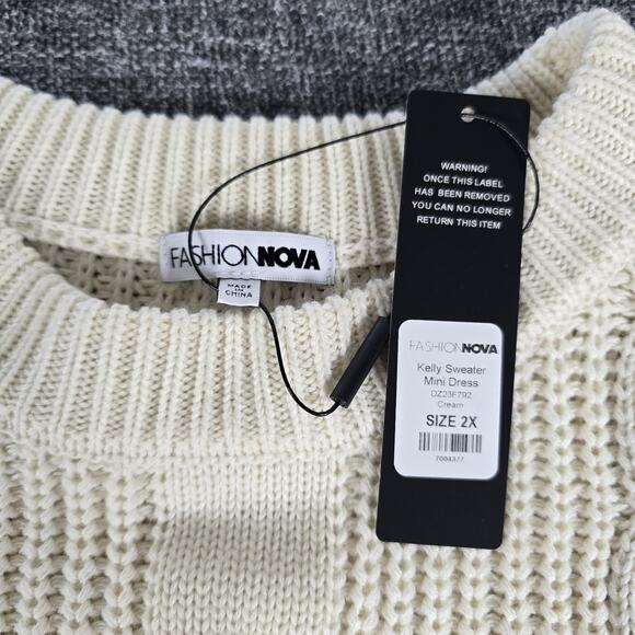 NWT Fashion Nova Kelly Sweater Mini Dress Cream Size 2X Cable Knit - Picture 3 of 8